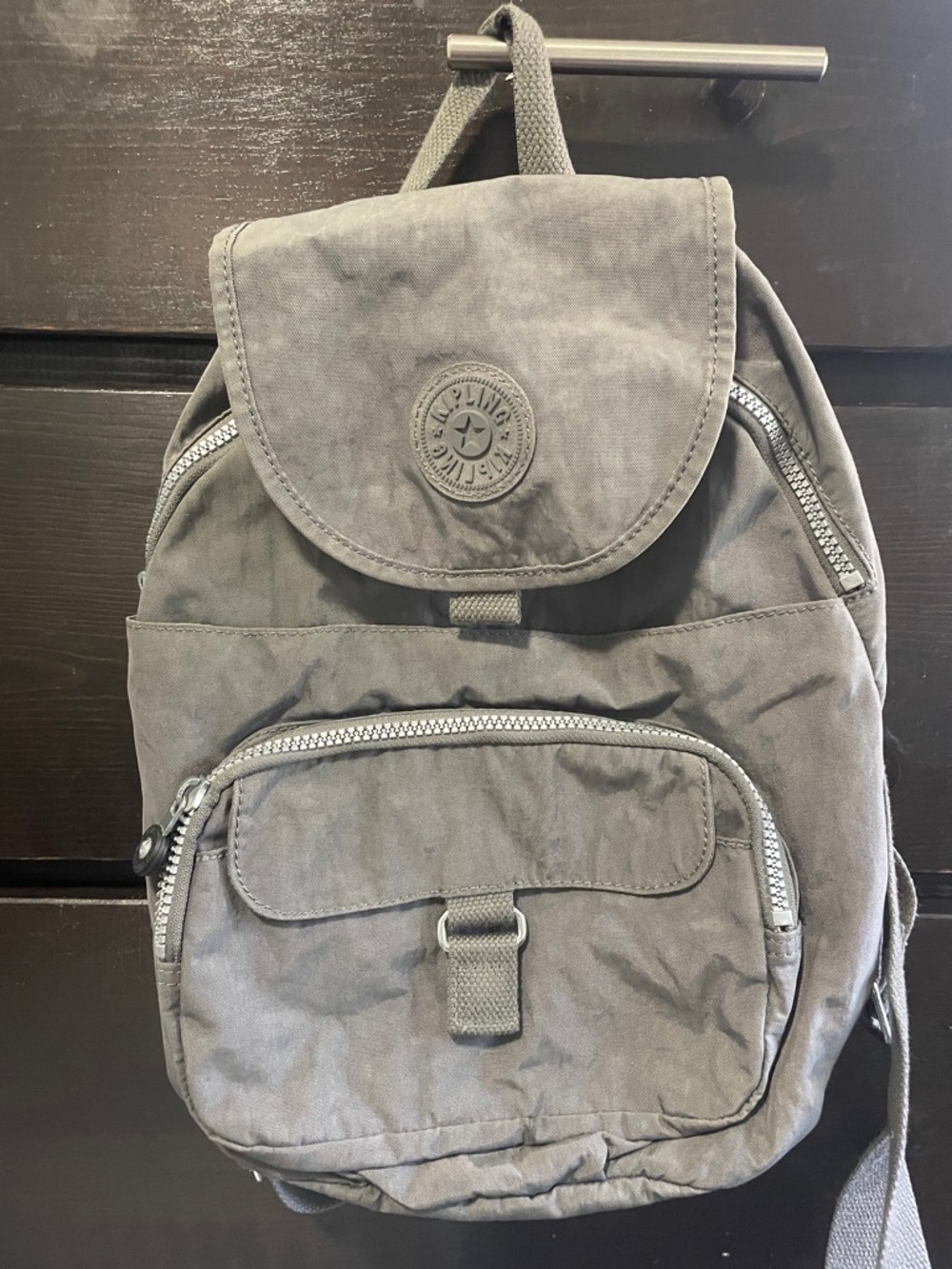 Kipling Gray Compact Nylon Backpack with Front Pocket